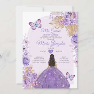 Boho Lila Mis Quince Lavender 15 Anos Krona Inbjudningar