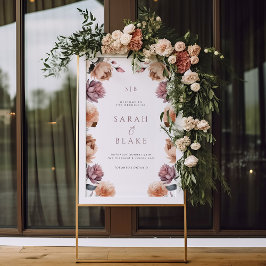 Boho Lila Neutralt Blommigt Bröllop Välkomsttecken Poster