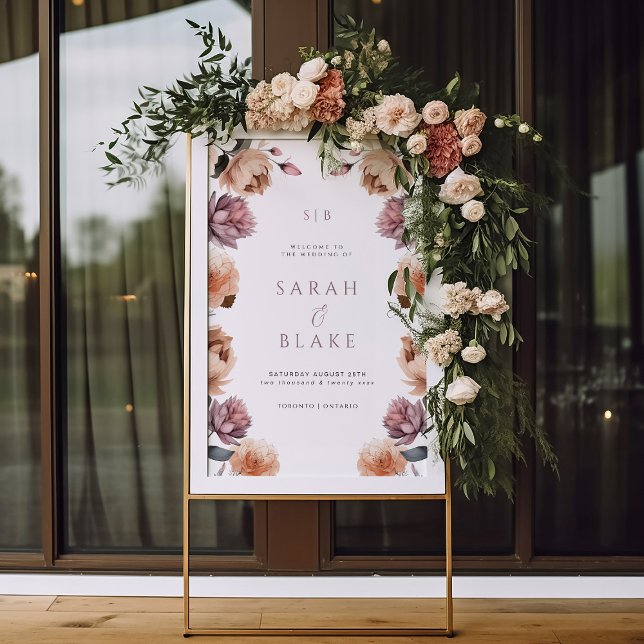 Boho Lila Neutralt Blommigt Bröllop Välkomsttecken Poster (Skapare uppladdad)