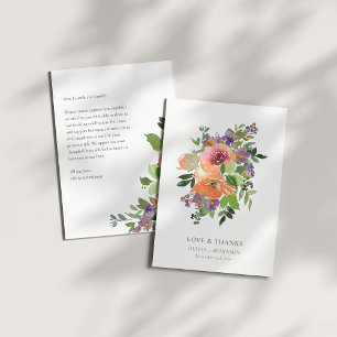 Boho Lila Orange Blommigt Bröllop Anpassningsbar M Tack Kort