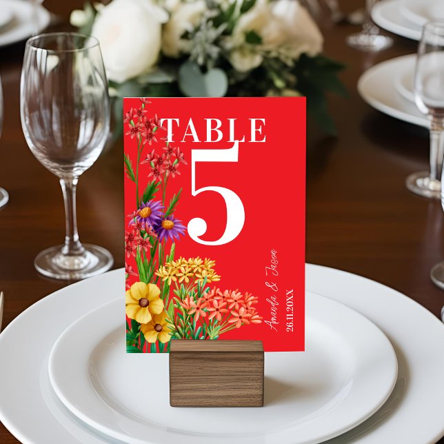 Boho Lila Orange Wildblomme Bröllop Bordsnummer (Purple Orange Wildflowers Wedding Table Number)