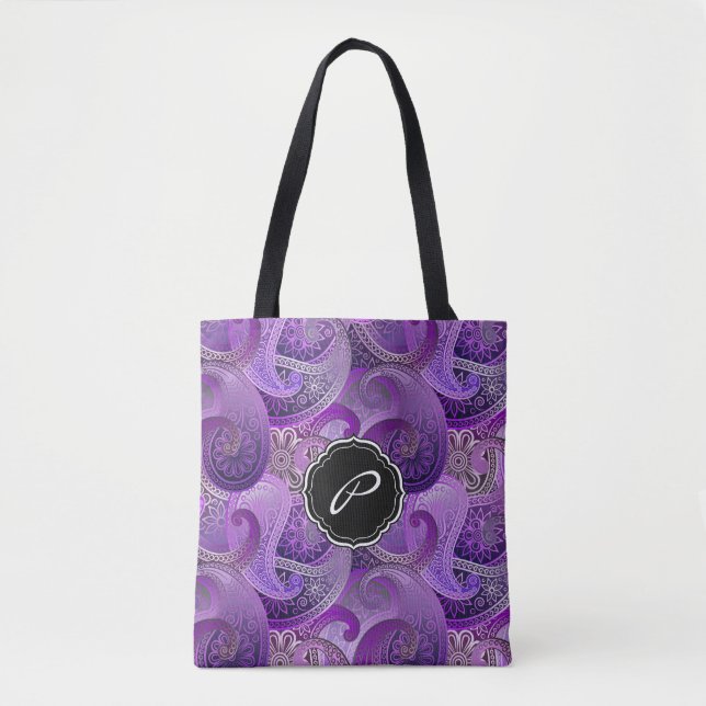 Boho Lila Paisley Mönster med Monogram Tygkasse (Framsida)