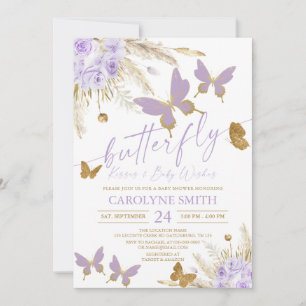 Boho Lila Pampas Grass Butterfly Kisses Inbjudningar