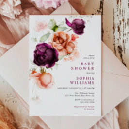 Boho Lila & Peach Flowers Baby Shower Inbjudningar