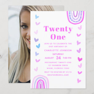 Boho Lila Rainbow Modern 21:a födelsedag Party Inbjudningar