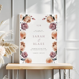 Boho Lila Rosa Blommigt Bröllop VälkomstPoster Poster
