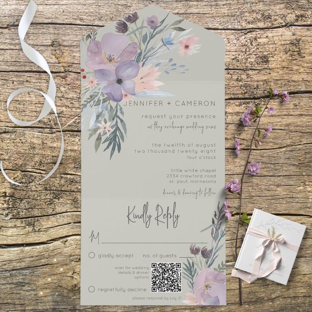 Boho Lila Rosa & Blue Blommigt Sage Grönt QR-kod (Skapare uppladdad)