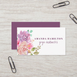 Boho Lila Rosa Flowers in bloom Watercolor Visitkort