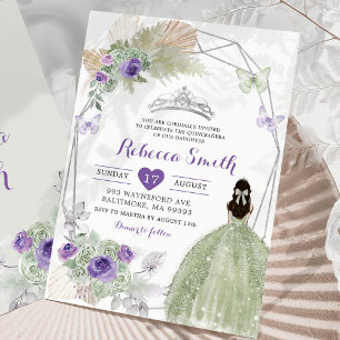 Boho Lila Sage Grönt Geometric Quinceañera Inbjudningar