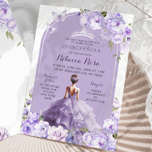 Boho Lila Silver Magic Garden Blommigt 15 Años Inbjudningar