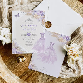 Boho Lila Silver Ro Quinceañera Mis Quince 15 Inbjudningar