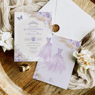 Boho Lila Silver Ro Quinceañera Mis Quince 15 Inbjudningar