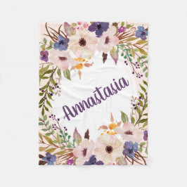 Boho lila vattenfärgsblommor fleecefilt