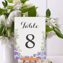 Boho Lila Watercolor Blommigt Bröllop Bordsnummer