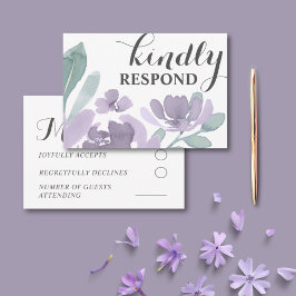 Boho Lila Watercolor Blommigt Bröllop OSA Kort