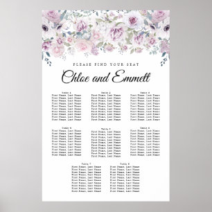 Boho Lila White Blommigt 8-Bord sätesdiagram Poster