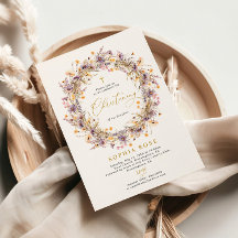 Boho Lila Wildblommes Christening-inbjudan