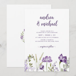 Boho Lila Wildblommor Grass Wedding Investigations Inbjudningar