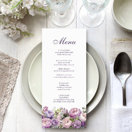 Boho Lilac Blommigt Bröllop Menu Meny