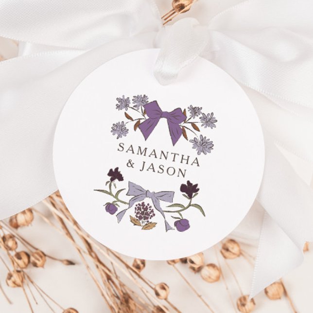 Boho Lilac Bow Blommigt Wedding Favor Märkre Gåvor Etiketter (Skapare uppladdad)