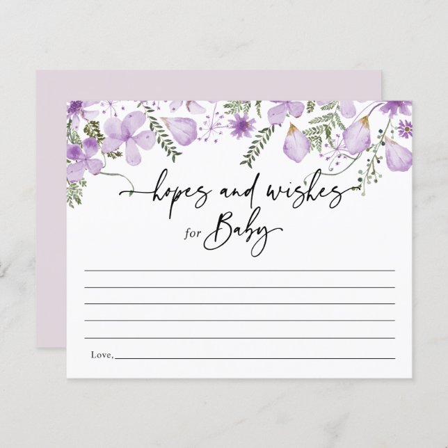Boho Lilac Flowers Hopes & Önskemål Baby Shower Ca (Fram/baksida)