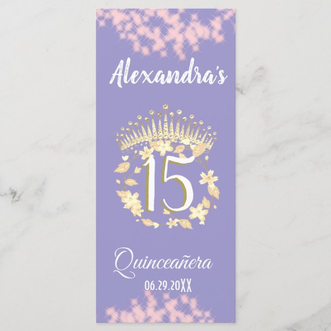 Boho Lilac och Guld Quinceañera Firande Meny (Framsida)