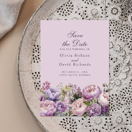 Boho Lilac och Lila Peonies Spara datumkortet Datumet