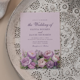 Boho Lilac Peonies Bröllop Inbjudningar