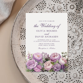 Boho Lilac Peonies Bröllop Inbjudningar