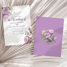 Boho Lilac Peonies Bröllop Inbjudningar