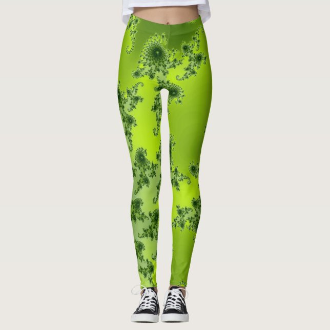 Boho Lime Green Spiral Fractal Art Leggings (Framsida)