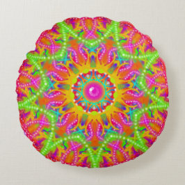 Boho Lime Green Star Mandala Rund Kudde