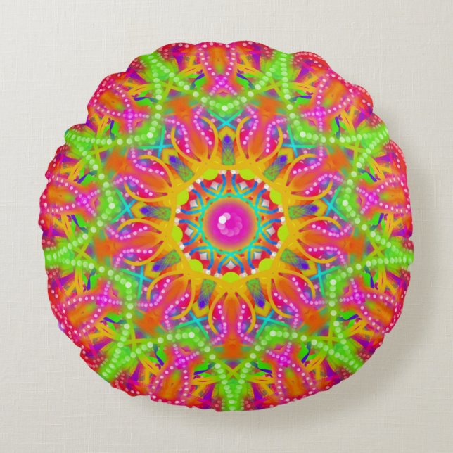 Boho Lime Green Star Mandala Rund Kudde (Framsidan)