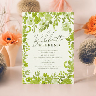 Boho lime grön hand målad bachelorette helg inbjudningar