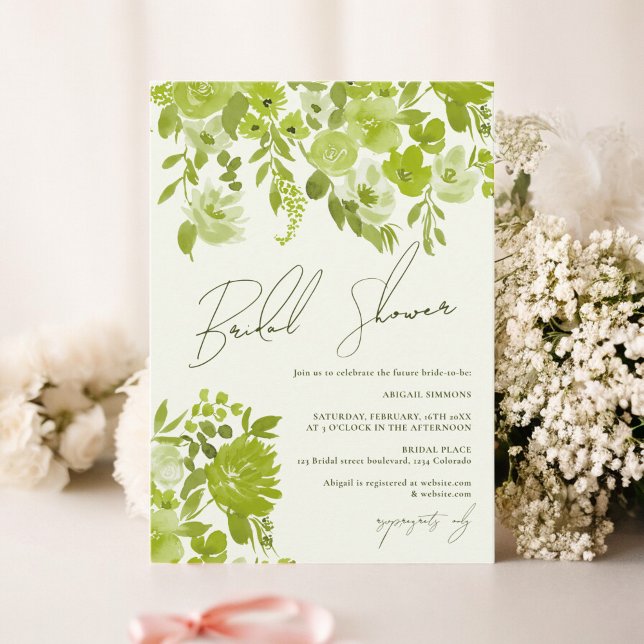 Boho lime-möhippan för färglöst blommigt inbjudningar (Boho lime green hand painted floral bridal shower invitation)