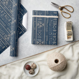 Boho linjär Mudcloth | Klassisk indigo Presentpapper