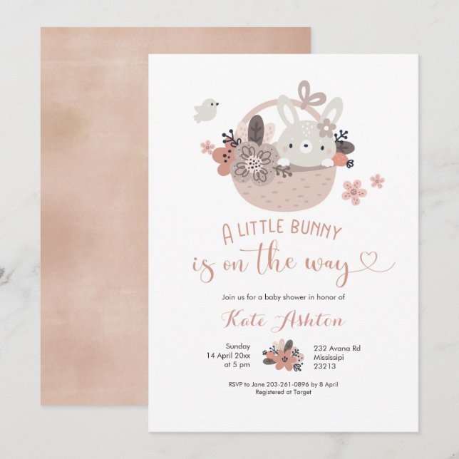 Boho Little Bunny är på väg Baby Shower Inbjudningar (Fram/baksida)