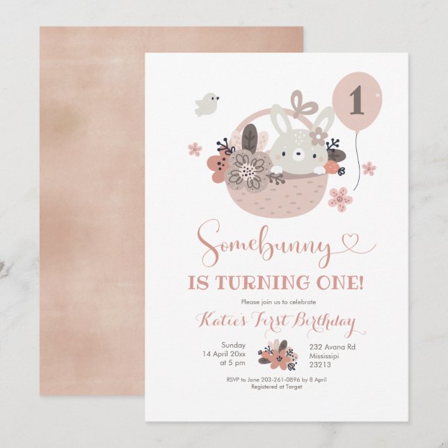 Boho Little Bunny Birthday-inbjudan Inbjudningar (Fram/baksida)