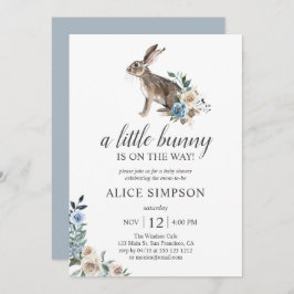 Boho Little Bunny Dust Blåa blommor Baby Shower In Inbjudningar