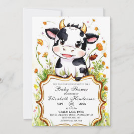 Boho Little Colorful Cow Baby Shower Inbjudningar