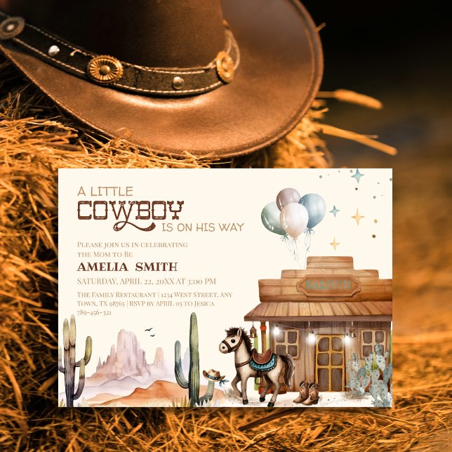Boho Little Cowboy Western Baby Shower Öken Inbjudningar (Skapare uppladdad)