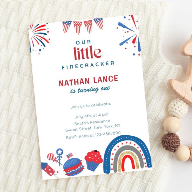 Boho Little Firecracker 4:e juli födelsedagen Inbjudningar (Skapare uppladdad)