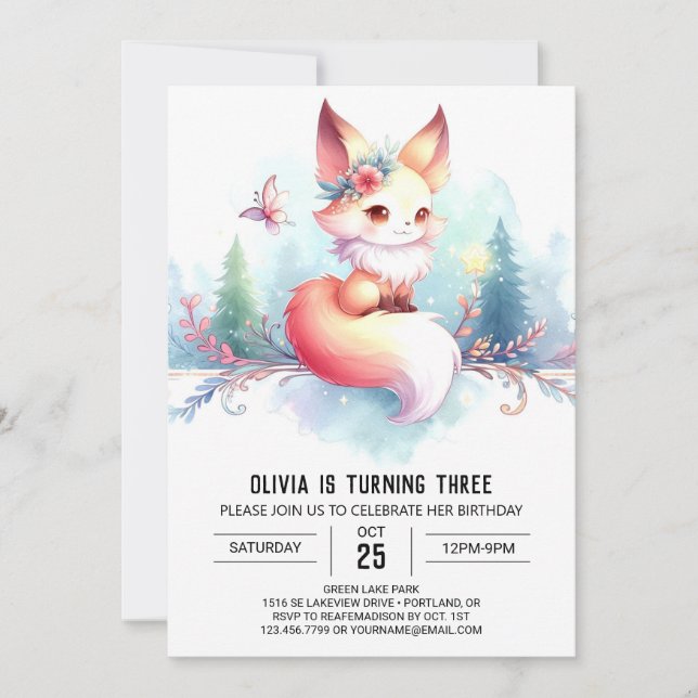 Boho Little Fox Birthday digital Inbjudningar (Framsida)