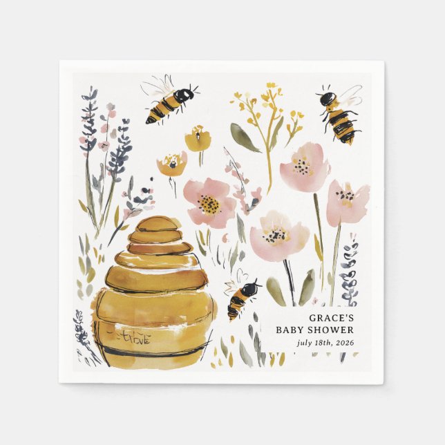 Boho Little Honey Bee Baby Shower Pappersservett (Framsidan)