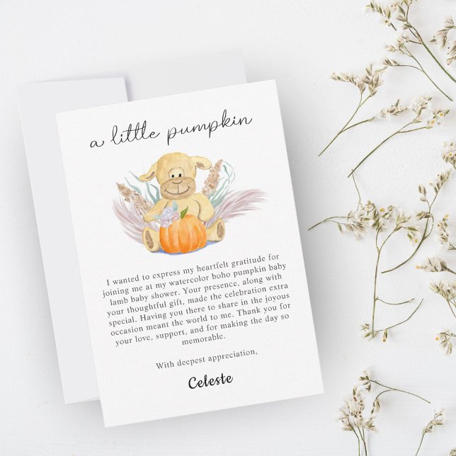 Boho Little Lamb Pumpa Vattenfärg Baby Shower Tack Kort (This matching Thank You card is adorable and a sweet way to thank you guest. )