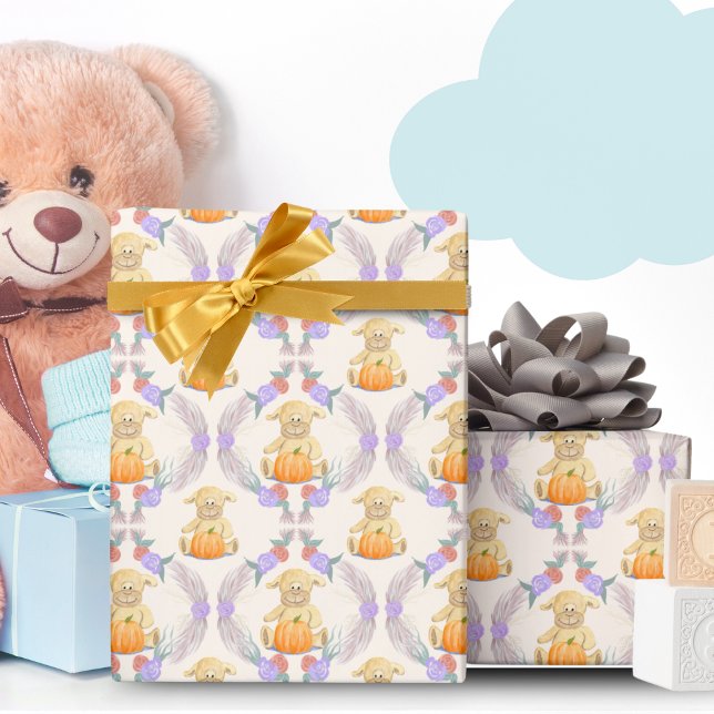 Boho Little Lamb Pumpkin Watercolor Bebis Shower Presentpapper (Elegant, heartwarming, and charming - the perfect wrapping paper choice!)