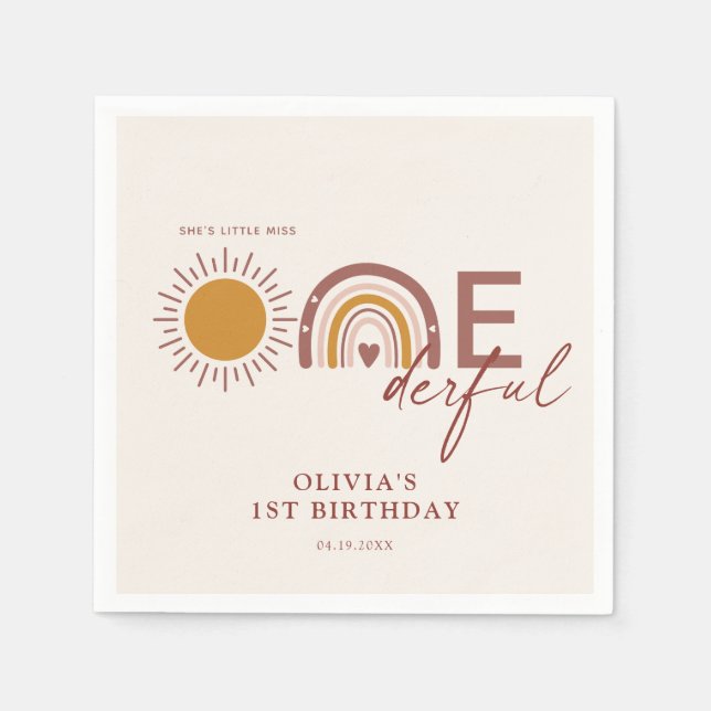 Boho Little Miss Oenderful 1st Birthday Pappersservett (Framsidan)