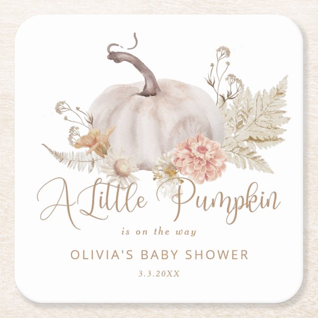 Boho Little pumpkin är på babyduschen Underlägg Papper Kvadrat (Framsidan)
