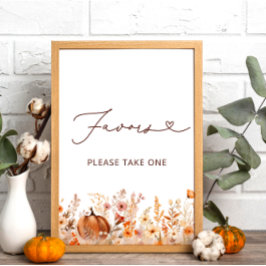 Boho Little Pumpkin Fall Wildblommor Favors Poster