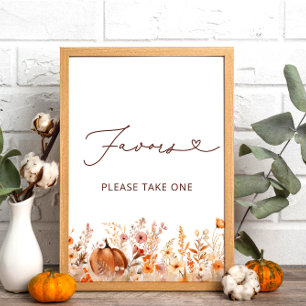 Boho Little Pumpkin Fall Wildblommor Favors Poster